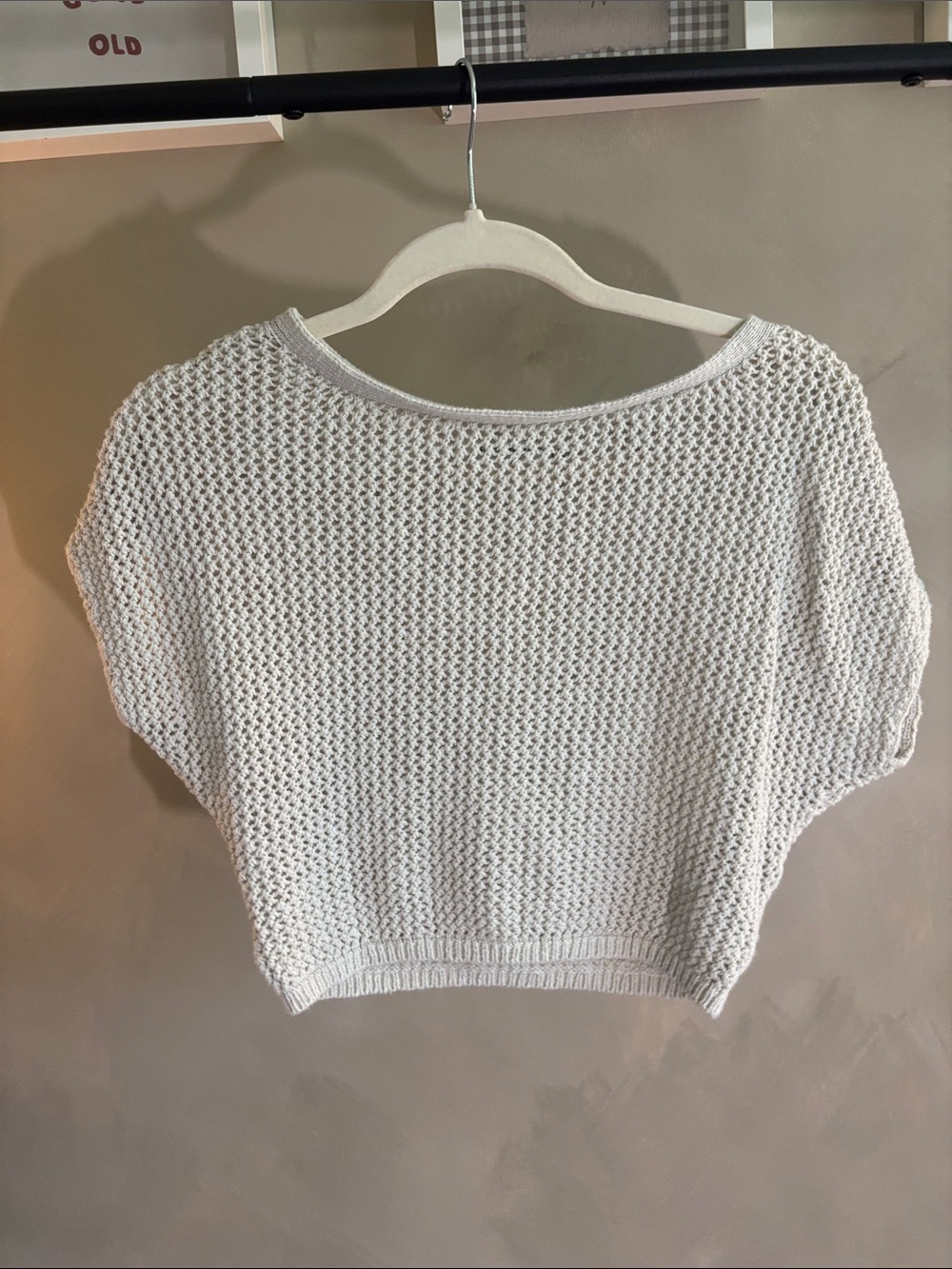 Abercrombie & Fitch Cream Open-Knit Cropped Sweater